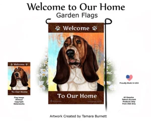 Welcome Garden Flag - Tri Basset Hound 010B - Picture 1 of 1
