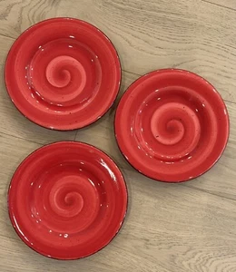 Set Of 3 Gorgeous Hausenware Red Spiral Brown Rim Replacement Plates 8.75” - Picture 1 of 19