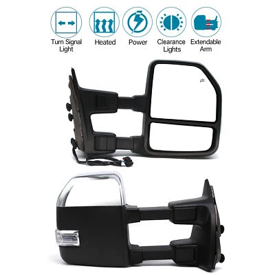 Par de espejos retrovisores de remolque eléctricos térmicos para Ford F-350 Super Duty 2008-2016 tapa cromada Foto 1 de 4