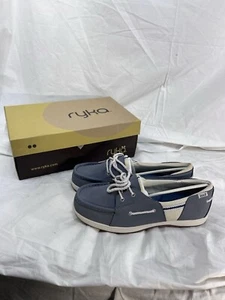 Ryka Womens 8.5 Slip on Boat Loafer Shoes Gray Slate Blue Leather - Picture 1 of 12