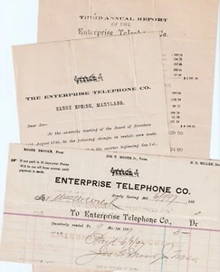SELTEN - Ephemera LOT - Enterprise Telephone Co - Sandy Springs MD 1897 Telefon - Bild 1 von 4