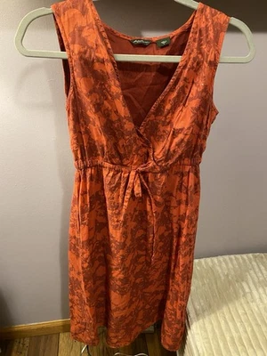 Eddie Bauer Women's Faux Wrap Dress V-Neck, Sleeveless, Orange Size 6 - Image 1 of 3