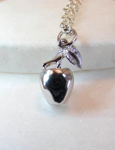VTG Solid 925 Sterling Silver 3D Apple Pendant Pendant Necklace 18” - Picture 1 of 7