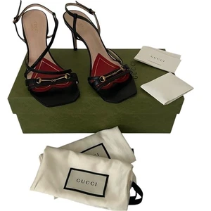 Gucci Victoria Classic Strappy Horsebit Black Leather Sandals Heels Shoes - 37 - Afbeelding 1 van 14
