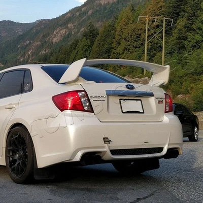 FIT 2008-2014 SUBARU IMPREZA WRX STI 4-DR PAINTED WHITE ABS REAR TRUNK SPOILER - Image 1 of 3