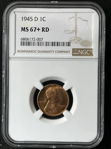 1945-D 1C RD Lincoln Wheat One Cent NGC MS67+RD 6806172-007 - Picture 1 of 2