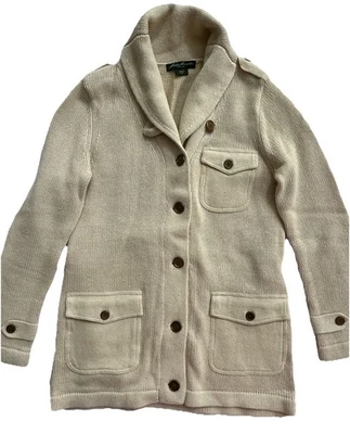 Eddie Bauer Cardigan Jacket M Sweater Wool Cotton Chunky Cable Knit Button Down - Image 1 of 4