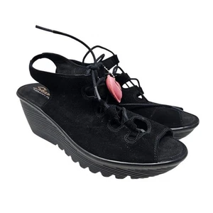 NEW Skechers 8 Parallel Ghillie Suede Black Wedge Sandal Memory Foam Comfort - Picture 1 of 5