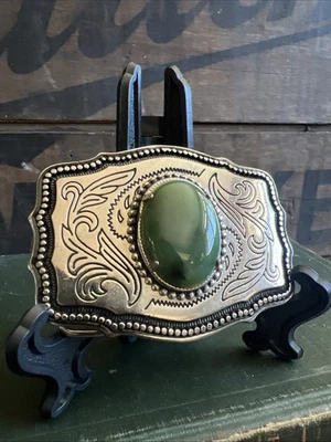 Vtg 1970’s Western Style Silver Belt Buckle with Agate Stone Center Womens - Image 1 of 3