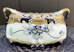 Antique Austrian Turn Teplitz Jardiniere Planter Vase Centerpiece Handles Gilded - Picture 1 of 23