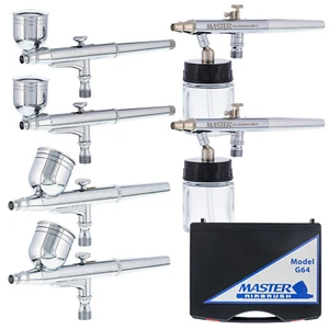New 6 DUAL-ACTION AIRBRUSH SET-Gravity Siphon Side Feed - Picture 1 of 5