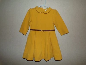 Janie And Jack Collared Quilted Dress Girls Size 5 Yellow Brown Long Sleeve - Picture 1 of 6