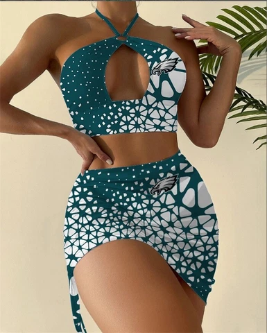 Philadelphia Eagles Swimsuit Cutout Criss Cross Bathing Suit Bikini Swimdress Cover