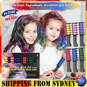 6 Colours Hair Chalk Comb Kit Washable Hair Dye Brush Kids Girls Party Temporary - Picture 1 of 12