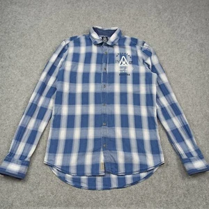 Gaastra Mens Shirt Size M Blue White Check Cotton Button-Up Embroidered Yacht - Picture 1 of 14