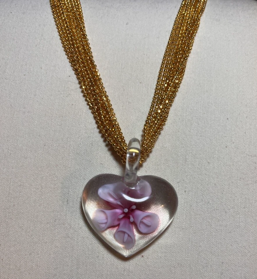 Colgante flor cristal rosa chapado en oro sobre hilo rodio collar 17" nuevo con etiquetas 3326 Foto 1 de 1