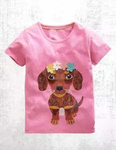 Ex Mini Boden Girl's Superstitch Logo T-Shirt in Cameo Pink Puppy - Picture 1 of 4
