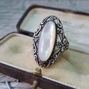 Carolyn Pollack 925 Sterling Silver Ring, White Mother of Pearl, Size T US 9.5 - Picture 1 of 8