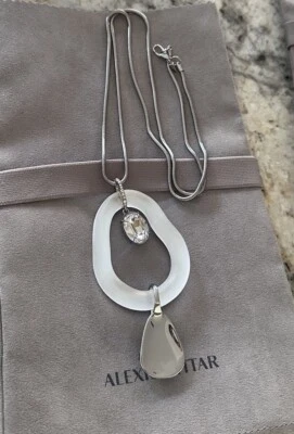 100% 正品 Alexis Bittar 大号银色 Lucite 有机小饰品项链 — 第 1/4 张图片