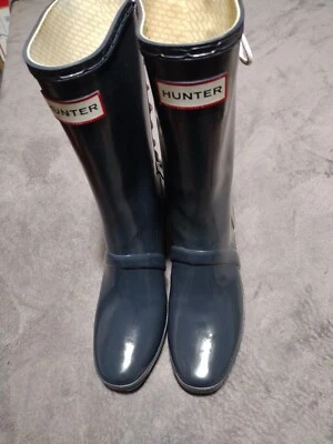 WMS TALLA 7 HUNTER VERBIER CUÑA VERDE CON ENCAJE BLANCO PARTE POSTERIOR DE LA BOTA BONITO USADO Foto 1 de 4