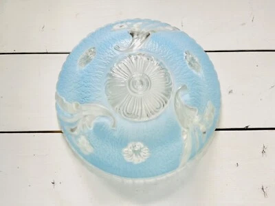 Vintage Blue Glass Ceiling Light Shade Cover 3 Hole Embossed Lights Covers - Image 1 of 4