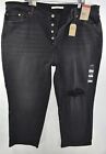 New Levi's Wedgie Straight Distressed Button Fly Black Jeans Women Plus Size 24W