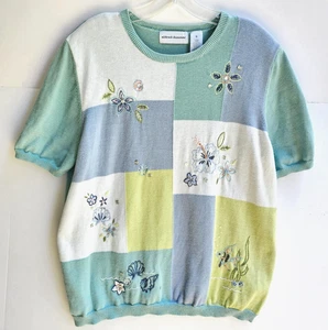 Alfred Dunner Pullover Damen XL Blumen bestickt Kurzarm Pulli Pastell - Bild 1 von 7