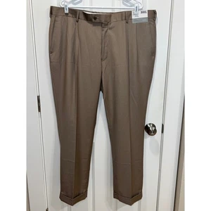 Pantalones de vestir plisados a medida Louis Raphael 42x30 trigo espiga nuevos con etiquetas - Imagen 1 de 6