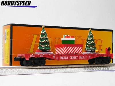 MTH RAILKING CHRISTMAS FLATCAR WITH LIGHTED CHRISTMAS TREES O GAUGE 30-76942 NEW - Image 1 of 4