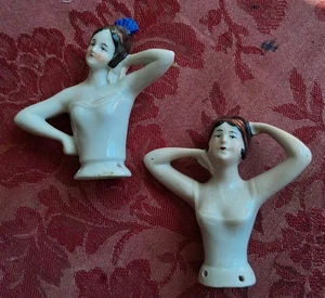 Vintage German half doll Porcelain figurines (2). Antique Doll Pin Cusion - Picture 1 of 4