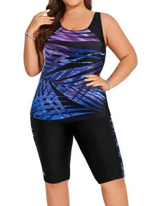 Plus Size Women's Rash Guard Bathing Suits 2 Piece Tankini Swimsuits U Neck w... - Picture 1 of 8