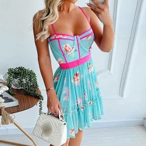 Women's Colorblock Floral Oversized Print Chiffon Slip Skirt - Picture 1 of 5