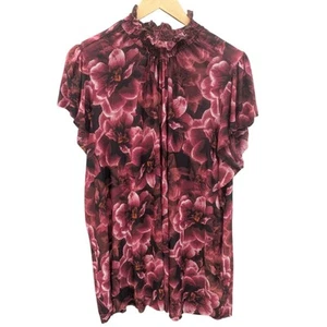 Torrid 1X Red and pink blouse mock neck dark romantic fae fairy whimsygoth - Picture 1 of 5