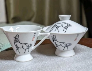 Jingdezhen Porcelain Xie Ji Handpainted Horse ANTIQUE Cream & Sugar Set Signed - Picture 1 of 19