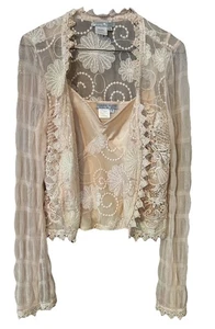 VTG Alberto Makali 2 Piece Light Pink Tank & Lace Mesh Beaded Cardigan Sz Small - Picture 1 of 24
