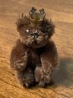 Rare Tiny Vintage Schuco Mohair Bear 2? Miniature Jtd Bear W/Crown