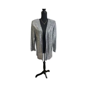 Vintage NWT Filigree LTD Collection Silver Sequin Open Jacket Sz 8 Disco 80s - Picture 1 of 12