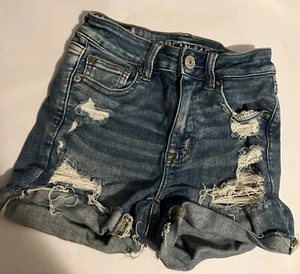 American Eagle hoch geschnittene Shortie Shorts Damen Größe 00 Jeans Denim super Stretch - Bild 1 von 7