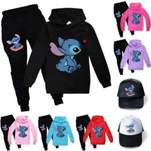 Stitch Kids Tracksuit Hoodies Hooded+Trousers Boys Girls Tops Pants Sportwear UK