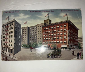 Hotel Oregon Portland Oregon park St & 7th Street 1911 Postcard - Picture 1 of 4