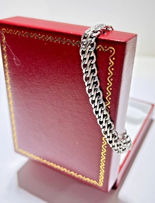 14K White Gold Bracelet Italy  7" Long 5.4 Grams 8MM Wide  Designer Links - Image 1 of 4