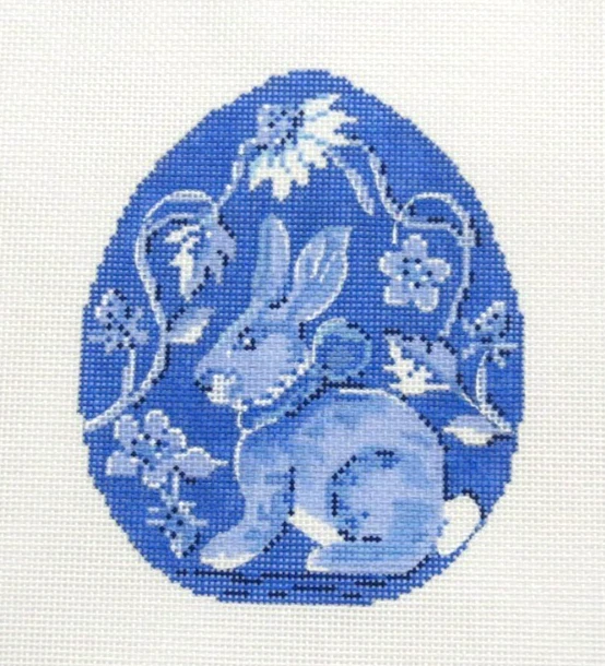 Kelly Clark Strawberry Patch Blue Bunny Ornament Handpainted Needlepoint Canvas - Image 1 of 1