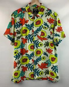 Super Massive Shirt Lime Floral Print Collared Short Sleeve Buttons Pocket Sz S - Picture 1 of 7