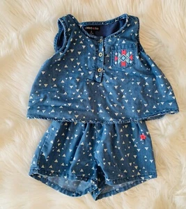 Limited Too Girls' Sz 5 Romper Chambray Aztec Triangles Blue Pink - Picture 1 of 12