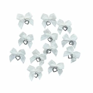 24 x 2.2cm Ribbon Bow With Heart Charm Fabric Craft Embellishment Toppers - Picture 1 of 6