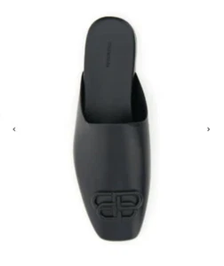 Balenciaga Women's Black Leather Square Toe Slides Mules Shoes Size 38 US 8 - Picture 1 of 8