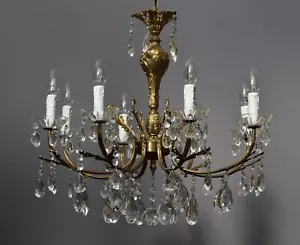 More details for vintage crystal glass chandelier, ceiling light mid 20th century