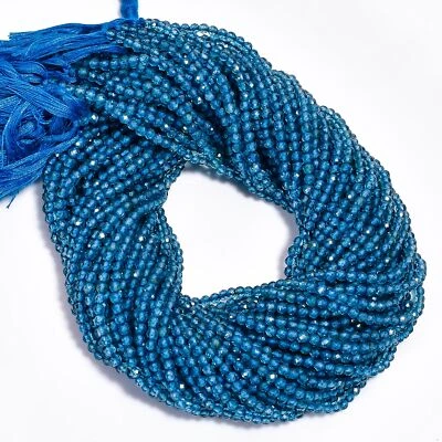 Cuentas facetadas redondas de piedras preciosas de topacio azul Londres natural 3X3 mm hilo 13" GB-680 Foto 1 de 3