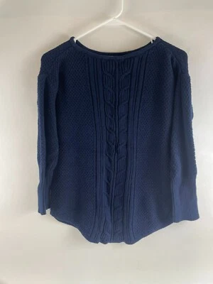 Suéter Chaps Para Mujer Talla L Azul Marino Tejido con Cable Pullover Cuello Barco Manga Larga Foto 1 de 4