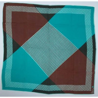 Vera Neumann 围巾 Vinal 真丝蓝色棕色方格中世纪复古 — 第 1/3 张图片